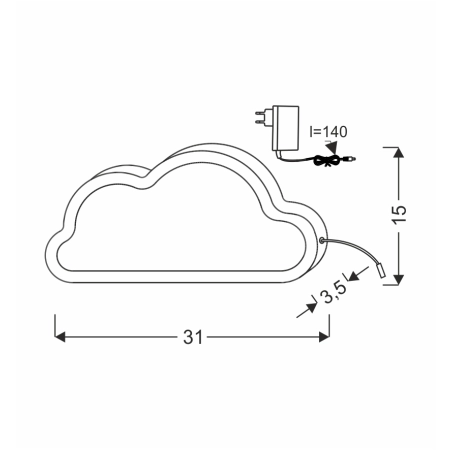 Różowa chmurka lampka do pokoju dziewczynki 41-11664 z serii CLOUD - wymiary