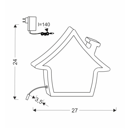 Dekoracyjna lampka nocna do pokoju dziecka 41-11732 z serii HOUSE - wymiary