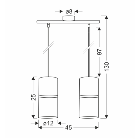 Lampa wisząca z dwoma wąskimi abażurami 32-19776 z serii GINA - wymiary