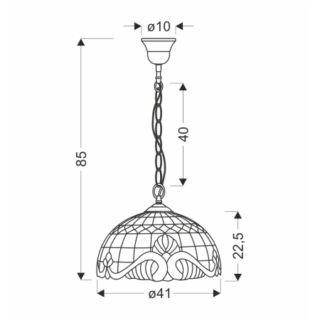 Retro żyrandol z witrażowym kloszem 31-20673 z serii MARSALA - wymiary