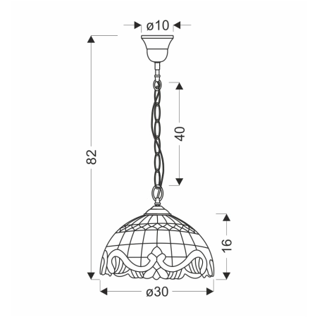 Żyrandol w stylu retro z witrażowym kloszem 31-20680 z serii MARSALA - wymiary