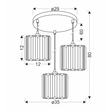 Lampa wisząca z kryształowymi kloszami 33-21137 z serii GLASSIA - wymiary
