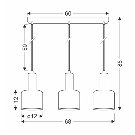 Liniowa lampa wisząca z bursztynowymi kliszami 33-21311 z serii ISAR - wymiary