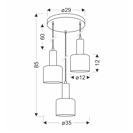 Lampa wisząca na okrągłej podstawie 33-21328 z serii ISAR - wymiary