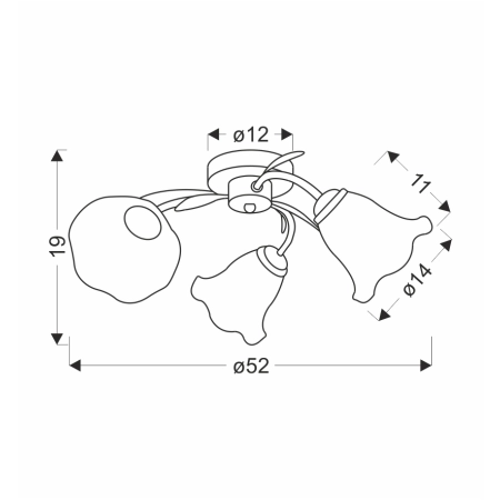Lampa sufitowa z kloszami imitującymi kwiaty 33-22493 z serii ANTIQA - wymiary