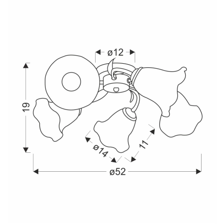 Ozdobna lampa sufitowa, klosze kwiaty 35-22509 z serii ANTIQA - wymiary