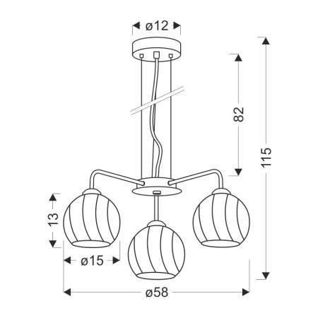 Potrójna, srebrna lampa wisząca z kloszami 33-23834 z serii LARIX - wymiary