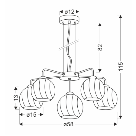 Pięcioramienna, chromowana lampa wisząca 35-23841 z serii LARIX - wymiary