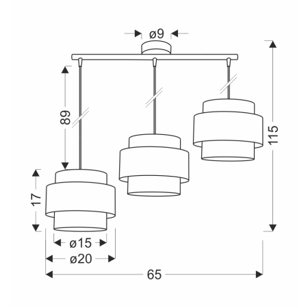 Lampa wisząca z bordowymi dodatkami 33-23988 z serii TOSCANA - wymiary