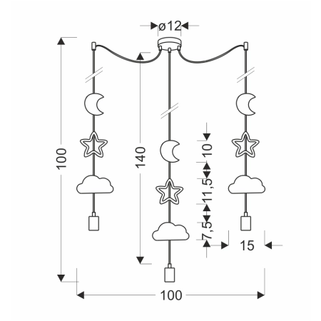 Dziecięca, potrójna lampa do podwieszania 33-24435 z serii TRIO - wymiary
