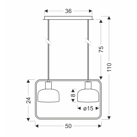 Lampa wisząca z dwoma kloszami w ramce 32-26811 z serii ZODIAC - wymiary