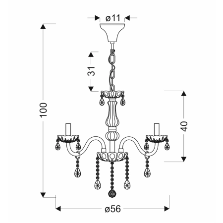 Królewska lampa świecznik z kryształami 35-30313 z serii CRISTALLO - wymiary