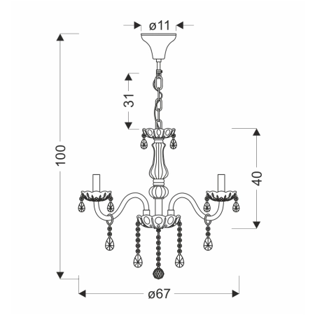 Przezroczysty żyrandol, efektowny świecznik 38-30337 z serii CRISTALLO - wymiary