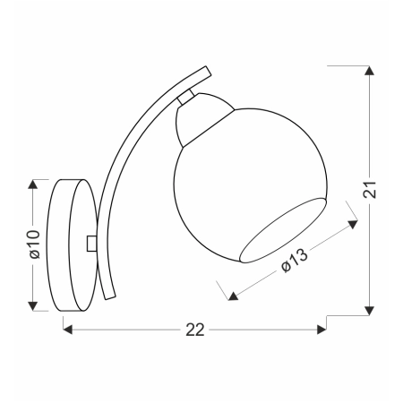 Minimalistyczna, srebrna lampa ścienna 21-35011 z serii AMOS - wymiary