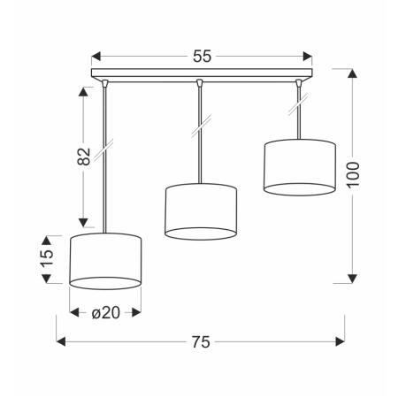 Liniowa lampa wisząca z abażurami 33-37657 z serii PANDY - wymiary
