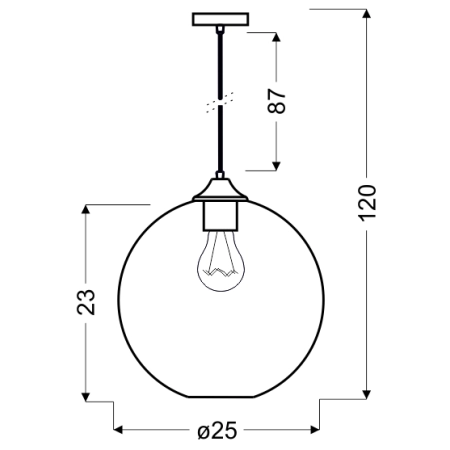 Kulista lampa wisząca z filamentową żarówką 31-21403 z serii EDISON - wymiary