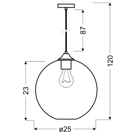 Lampa wisząca z brązowym kloszem i żarówką E27 31-28259 z serii EDISON - wymiary