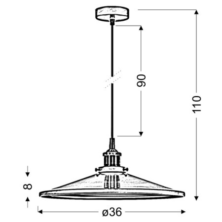 TILA LAMPA WISZĄCA 36 1X60W E27 KLOSZ NISKI MIEDZIANY - wymiary