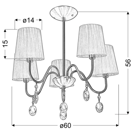 Srebrny żyrandol z czarnymi abażurami 35-38050 z serii SORENTO - wymiary