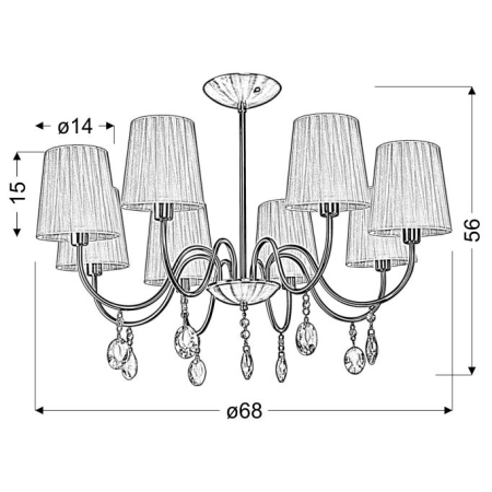 Okazała, patynowa lampa wisząca  do salonu 38-38159 z serii SORENTO - wymiary