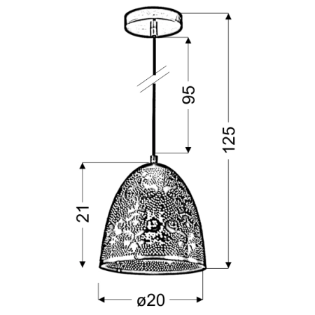 Lampa wisząca z ażurowym, patynowym kloszem 31-43306 z serii SFINKS - wymiary