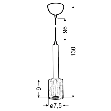 TANTAL LAMPA WISZĄCA 7,5CM 1X50W GU10 CZARNY + DREWNO - wymiary