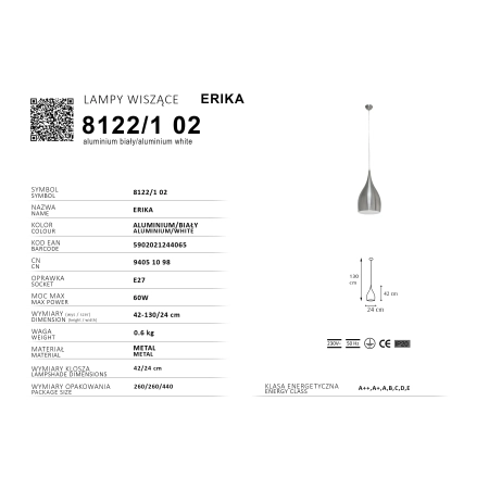 Metalowa lampa wisząca, kropla na zwisie 2272542 z serii ERIKA - 2