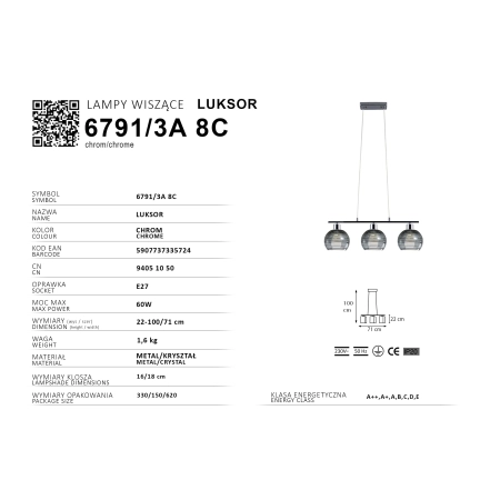 Liniowa lampa nad wyspę kuchenną 6791/3A 8C z serii LUKSOR - 2