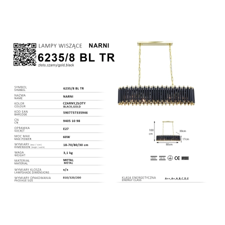 Szeroka, niespotykana lampa wisząca 6235/8 BL TR z serii NARNI - 4