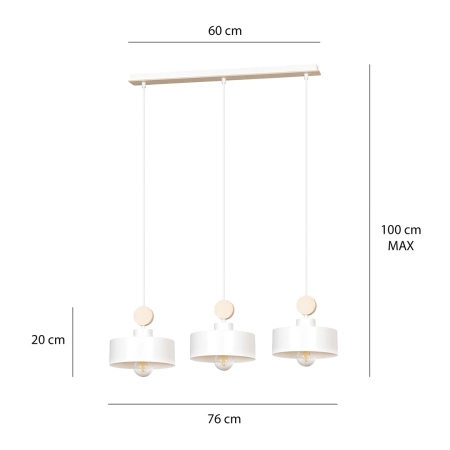 Lampa wisząca z białymi kloszami na duży gwint 583/3 z serii TUNISO - 3