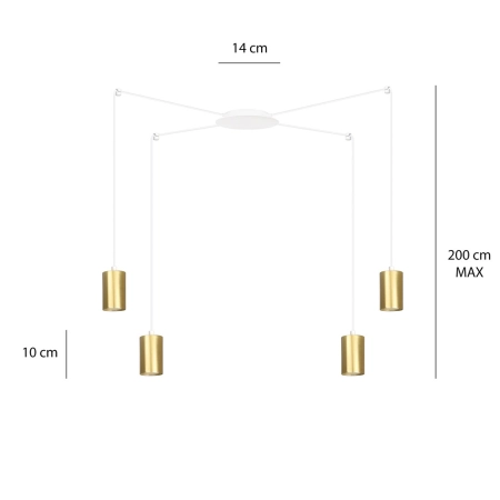 Lampa wisząca w kształcie pająka ze złotymi tubami 527/4 serii TRAKER - 9