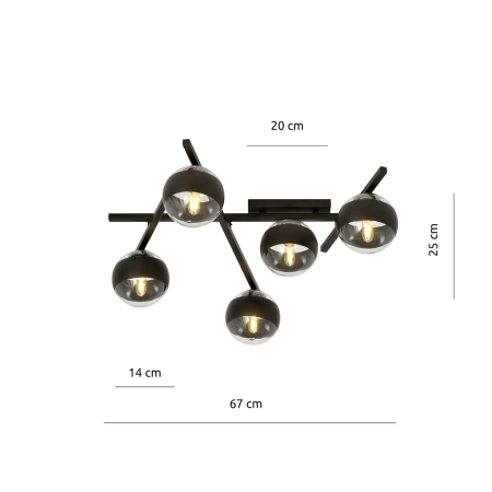 Szeroka lampa sufitowa z pięcioma kloszami 1105/5 z serii SMART - 6