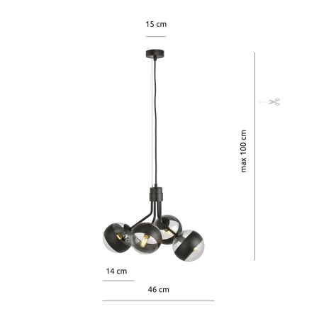 Czarna lampa wisząca z regulowaną wysokością 1139/4 z serii NOVA - 5