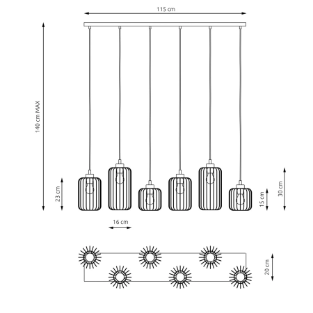 Lampa wisząca, na żarówki z dużym gwintem 1365/6 z serii VANDER - 7