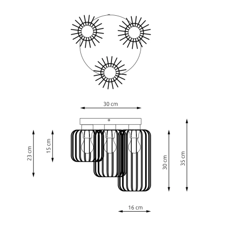 Lampa sufitowa, trzy punkty świetlne 1367/3PREM z serii BARN - 5