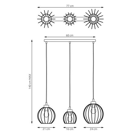 Lampa wisząca z trzema drucianymi kloszami 1365/3 z serii VANDER - 8