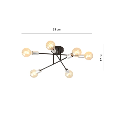 Lampa sufitowa - skrzyżowane pręty z żarówkami 1174/6B z serii VEKEN