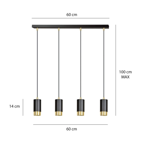 Lampa wisząca typu listwa z czterema spotami 817/4 z serii FUMIKO