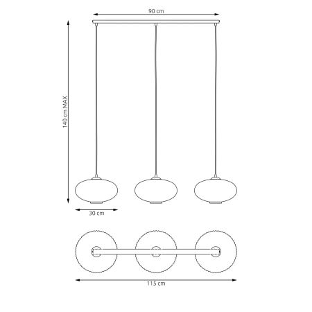 Lampa wisząca na listwie, z kloszami 1376/3 z serii COCO 3 BL OPAL - 5