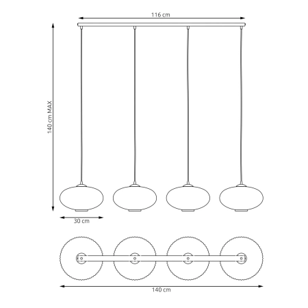 Lampa wisząca z listwą i kloszami 1376/4 z serii COCO 4 BL OPAL - 5