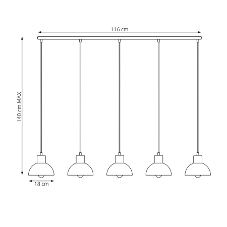 Liniowa lampa wisząca nad długi stół 1393/5 z serii SECO 5 BL - 5