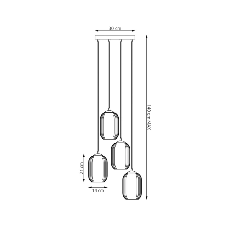 Szklana lampa wisząca, grafit 1434/4PREM z serii VERDI 4PREM BL GRAFIT