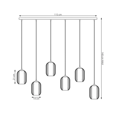 Stylowa lampa wisząca do salonu 1434/6 z serii VERDI 6 BL GRAFIT