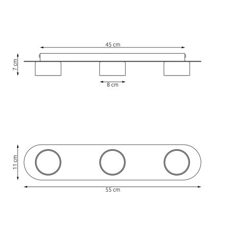 Potrójna lampa sufitowa, minimalistyczna 1437/3 z serii DIAZ 3 BL