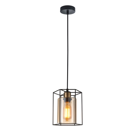 Geometryczna lampa wisząca z kloszem PND-78901-1-BK+AMB z serii KALULA