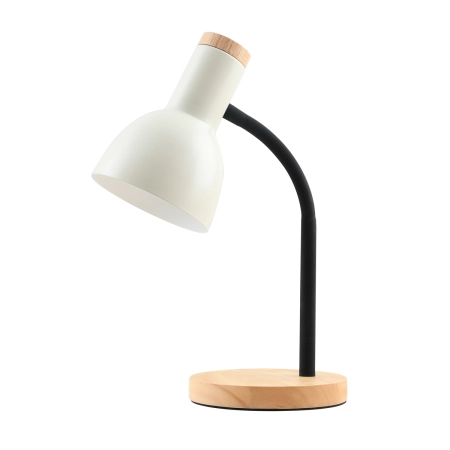 Biała lampka biurkowa na drewnianej podstawie TB-37263-BG z serii SENZA