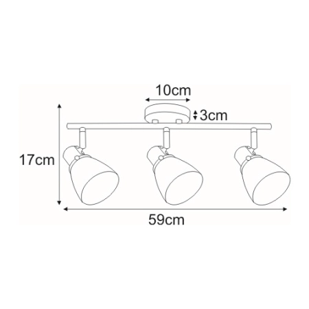 Lampa sufitowa z regulowanymi reflektorami K-8124 z serii ELNIS - wymiary