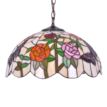 Lampa wisząca, dekoracyjny witraż z różyczkami K-P16835 z serii ROSE