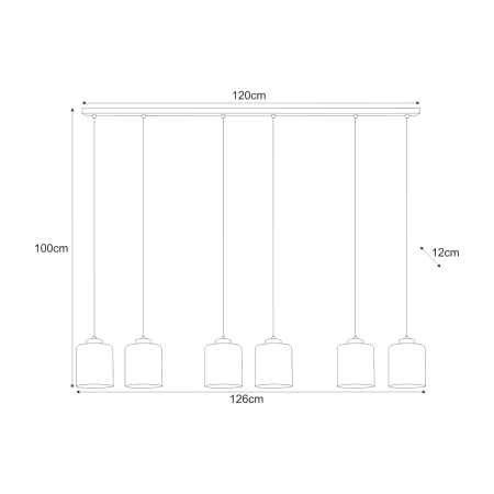 Lampa wisząca na listwie, z sześcioma kloszami K-5572 z serii SORO - 3