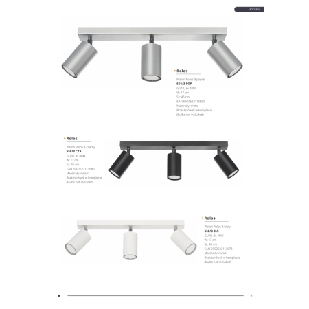 Biała lampa sufitowa listwa z reflektorami 558/2 BIA z serii ROLOS 3